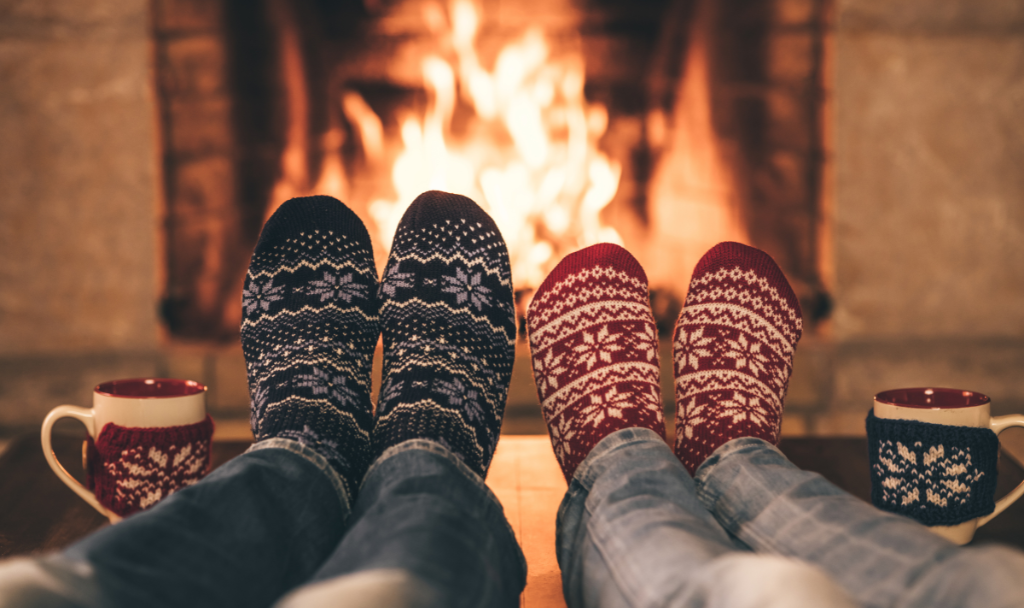 Holiday socks by the fire